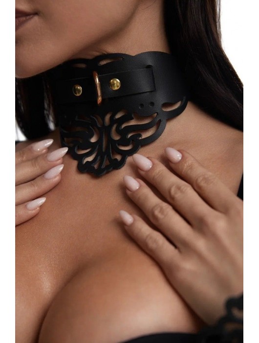 Фигурный чокер с узорами и золотистой фурнитурой - Crazy Handmade - купить с доставкой в Волгограде