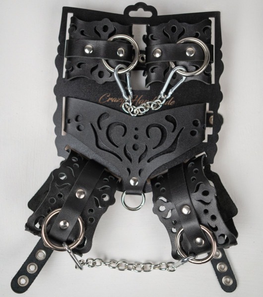 Черный ажурный кожаный набор фиксаций - Crazy Handmade - купить с доставкой в Волгограде