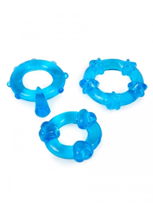 Набор из 3 синих эрекционных колец с различным рельефом - Erowoman-Eroman - в Волгограде купить с доставкой