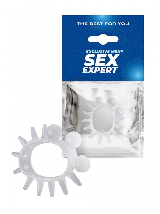 Эластичное эрекционное кольцо с шариками и лучами - Sex Expert - в Волгограде купить с доставкой