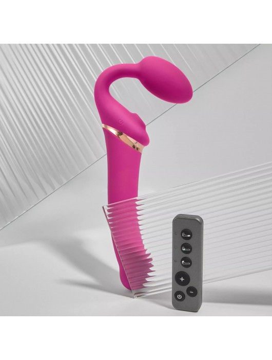 Ярко-розовый безремневой страпон Multi Orgasm Bendable Strap-On size XL с клиторальной стимуляцией - Strap-on-me - купить с доставкой в Волгограде