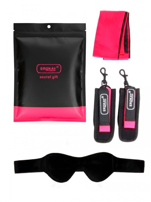 Черно-розовый эротический набор: маска, наручники и повязка - Erokay - купить с доставкой в Волгограде