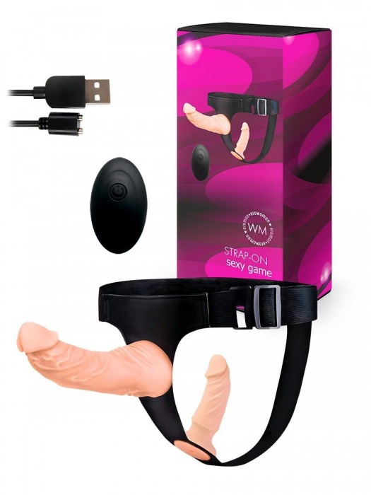 Женский страпон с 2 насадками, вибрацией и пультом ДУ - Erowoman-Eroman - купить с доставкой в Волгограде