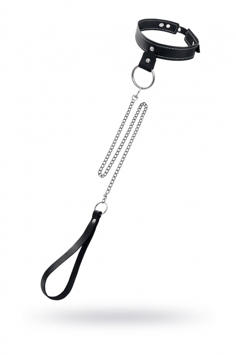 Черный узкий однослойный ошейник с серебристым поводком-цепочкой - Pecado - купить с доставкой в Волгограде