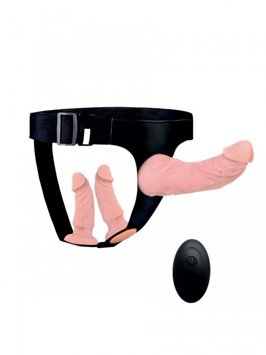 Женский страпон с 3 насадками и вибрацией - Erowoman-Eroman - купить с доставкой в Волгограде