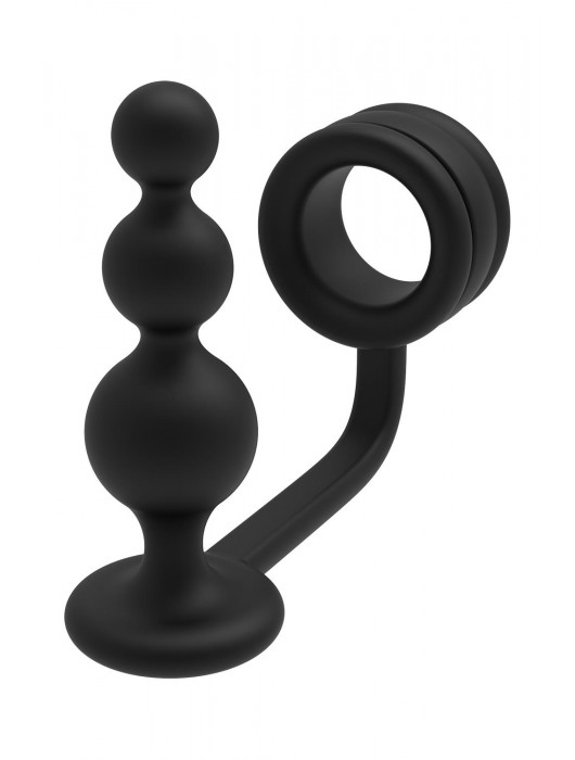 Черное эрекционное кольцо с анальной елочкой Cockring With Beaded Anal Plug - Dream Toys - в Волгограде купить с доставкой