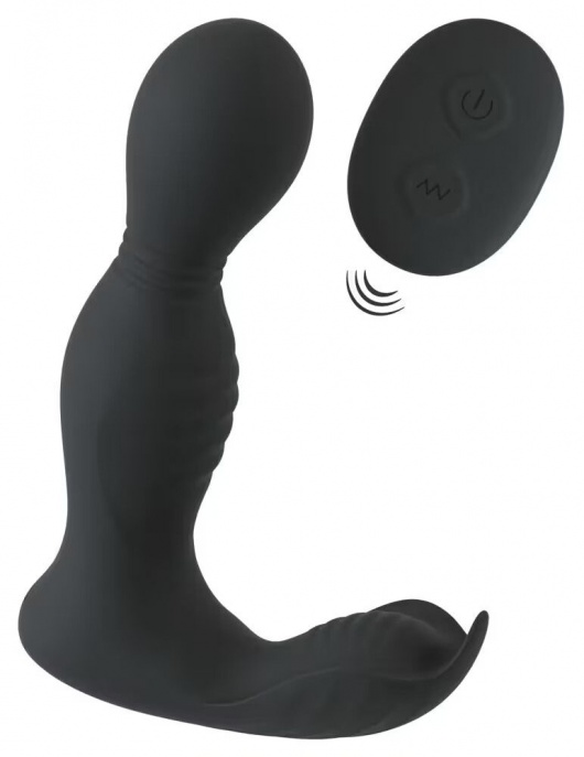 Черная анальная пробка с вибрацией, вращением и пультом ДУ RC Butt Plug with 2 Functions - Orion - в Волгограде купить с доставкой