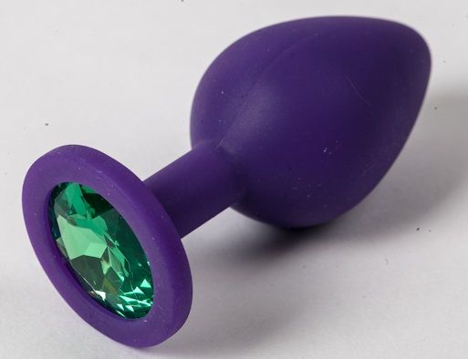 Фиолетовая силиконовая пробка с зеленым кристаллом - 9,5 см. - 4sexdreaM - купить с доставкой в Волгограде