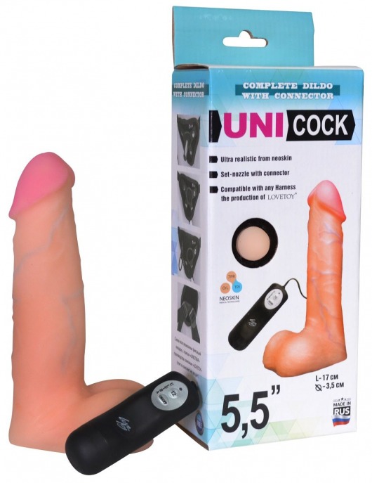 Фаллическая насадка Харнесс UNICOCK 5,5  с вибрацией - 17 см. - LOVETOY (А-Полимер) - купить с доставкой в Волгограде