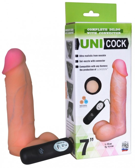 Фаллическая насадка Харнесс UNICOCK 7  с вибрацией - 19 см. - LOVETOY (А-Полимер) - купить с доставкой в Волгограде