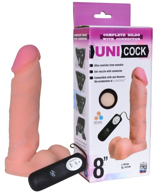 Фаллическая насадка Харнесс UNICOCK 8  с вибрацией - 20 см. - LOVETOY (А-Полимер) - купить с доставкой в Волгограде