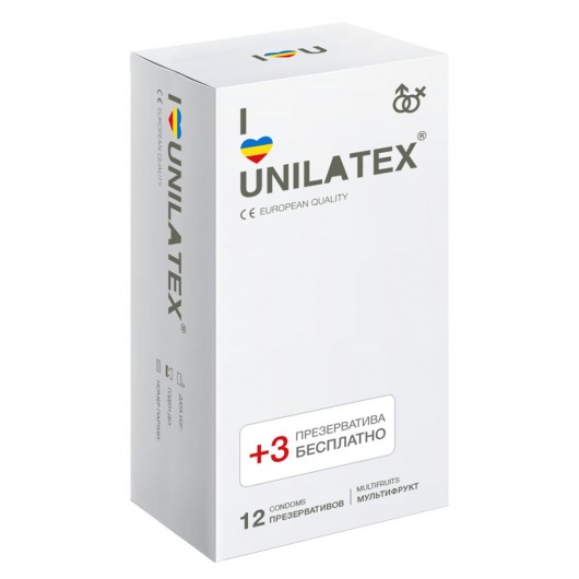 Разноцветные ароматизированные презервативы Unilatex Multifruit  - 12 шт. + 3 шт. в подарок - Unilatex - купить с доставкой в Волгограде