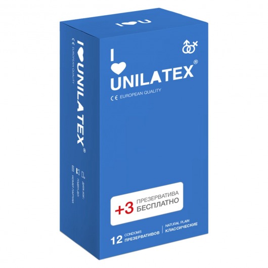 Классические презервативы Unilatex Natural Plain - 12 шт. + 3 шт. в подарок - Unilatex - купить с доставкой в Волгограде