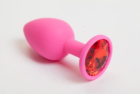 Розовая анальная пробка с красным кристаллом - 9,5 см. - 4sexdreaM - купить с доставкой в Волгограде