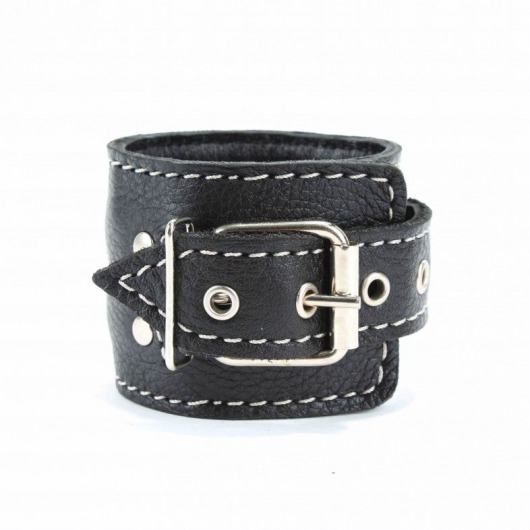 Чёрные кожаные наручники с крупной строчкой - БДСМ Арсенал - купить с доставкой в Волгограде