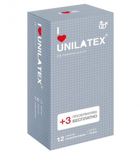 Презервативы с точками Unilatex Dotted - 12 шт. + 3 шт. в подарок - Unilatex - купить с доставкой в Волгограде