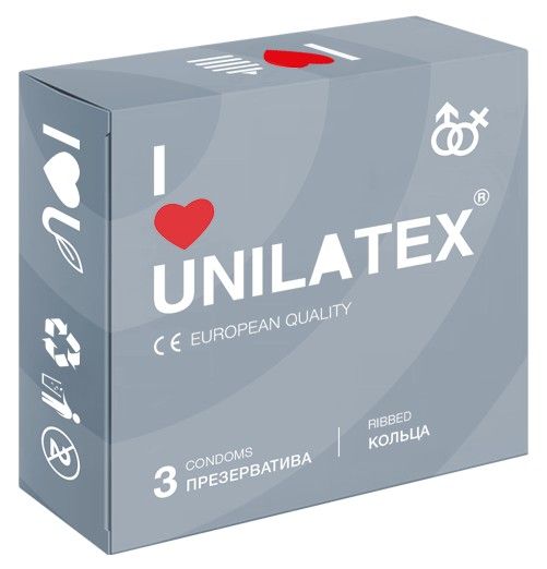 Презервативы с рёбрами Unilatex Ribbed - 3 шт. - Unilatex - купить с доставкой в Волгограде