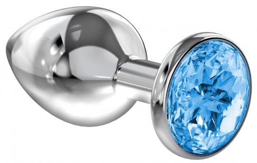 Большая серебристая анальная пробка Diamond Light blue Sparkle Large с голубым кристаллом - 8 см. - Lola Games - купить с доставкой в Волгограде