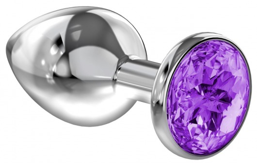 Большая серебристая анальная пробка Diamond Purple Sparkle Large с фиолетовым кристаллом - 8 см. - Lola Games - купить с доставкой в Волгограде