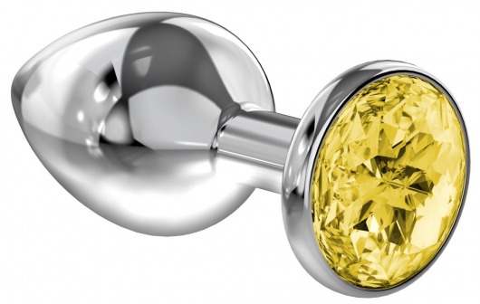 Большая серебристая анальная пробка Diamond Yellow Sparkle Large с жёлтым кристаллом - 8 см. - Lola Games - купить с доставкой в Волгограде