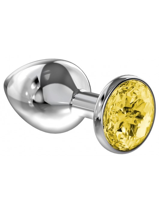 Малая серебристая анальная пробка Diamond Yellow Sparkle Small с жёлтым кристаллом - 7 см. - Lola Games - купить с доставкой в Волгограде