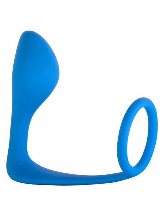 Синее эрекционное кольцо с анальной пробкой Button Anal Plug - Lola Games - в Волгограде купить с доставкой