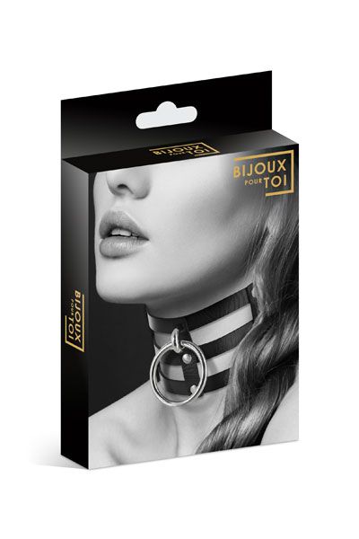 Чёрный тройной чокер с большим кольцом - Bijoux Pour Toi - купить с доставкой в Волгограде