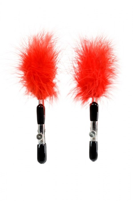 Зажимы для сосков с красным пухом Theatre - ToyFa - купить с доставкой в Волгограде