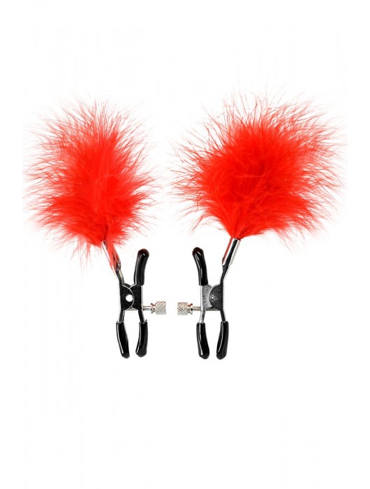Зажимы для сосков с красным пухом Theatre - ToyFa - купить с доставкой в Волгограде