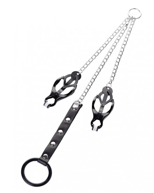 Черно-серебристые зажимы для сосков с кольцом для пениса TOYFA Metal - ToyFa - купить с доставкой в Волгограде